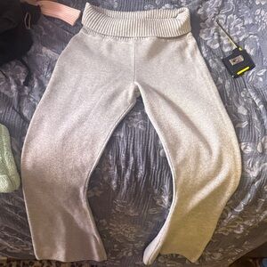 Pink Rose Gray Ribbed Foldover Waist Pants Medium